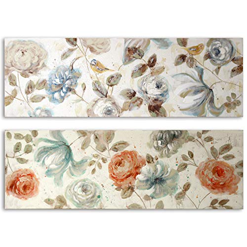 DRW Set mit 2 rechteckigen Leinwänden mit Blumen 50 x 150 cm, 50x150cm von DRW