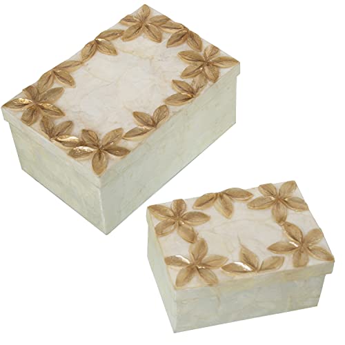 DRW Set mit 2 rechteckigen Perlmuttschachteln mit Blumenprägung in Bitum, 21 x 14 x 10 cm und 16 x 11 x 8 cm, bunt, estandar DRW Set mit 2 rechteckigen Perlmuttschachteln mit Blumenprägung in Bitum, 21 x 14 x 10 cm und 16 x 11 x 8 cm, bunt, estandar von DRW
