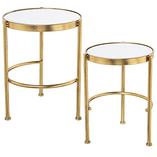 DRW Set mit 2 runden Beistelltischen aus Metall und Spiegel, goldfarben, 42 x 52 cm und 37 x 49 cm DRW Set mit 2 runden Beistelltischen aus Metall und Spiegel, goldfarben, 42 x 52 cm und 37 x 49 cm von DRW
