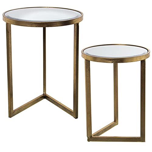 DRW Set mit 2 runden Beistelltischen aus Metall und Spiegel in Gold 42 x 54 cm und 36 x 48 cm, ESTANDAR DRW Set mit 2 runden Beistelltischen aus Metall und Spiegel in Gold 42 x 54 cm und 36 x 48 cm, ESTANDAR von DRW