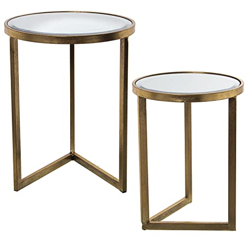 DRW Set mit 2 runden Beistelltischen aus Metall und Spiegel in Gold 42 x 54 cm und 36 x 48 cm, ESTANDAR von DRW