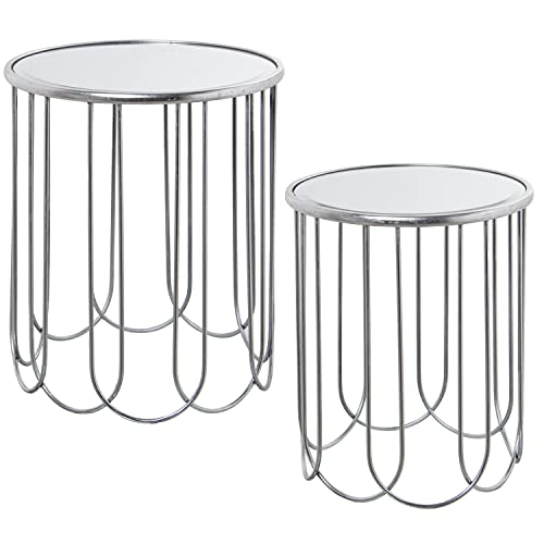 DRW Set mit 2 runden Beistelltischen aus Metall und Spiegel in Silber 42 x 50 cm und 37 x 45 cm, ESTANDAR von DRW