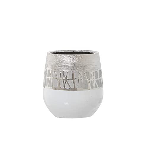 DRW Set mit 2 runden Keramiktöpfen, Silber und Weiß, 13 x 14 cm von DRW