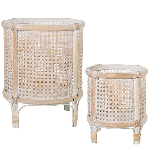 DRW Set mit 2 runden Pflanzgefäßen aus Holz in Natur, 22 x 22 x 24 cm von DRW