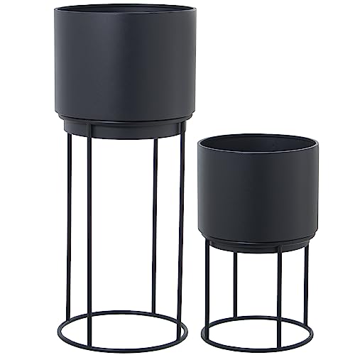 DRW Set mit 2 runden Pflanzgefäßen aus Metall mit Beinen in Schwarz, 32 x 32 x 76 cm DRW Set mit 2 runden Pflanzgefäßen aus Metall mit Beinen in Schwarz, 32 x 32 x 76 cm von DRW