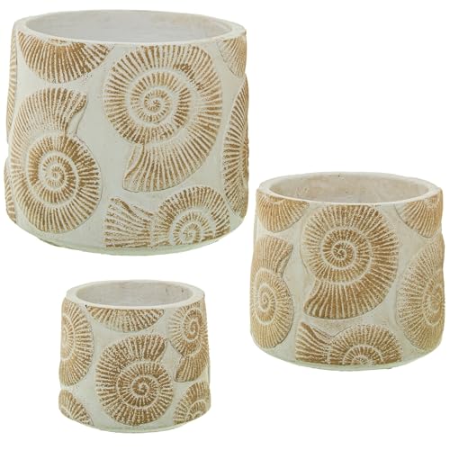 DRW Set mit 3 Blumentöpfen aus Keramik, dekoriert in Weiß, 19 x 19 x 16, 15 x 15 x 13 und 12 x 12 x 10 cm von DRW