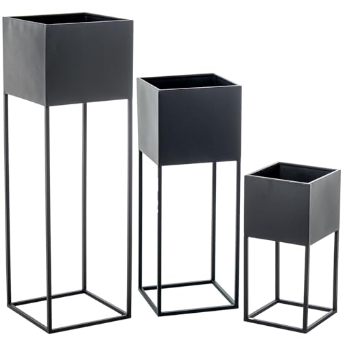 DRW Set mit 3 Blumentöpfen mit Metallfüßen in Schwarz, 25 x 25 x 80 cm DRW Set mit 3 Blumentöpfen mit Metallfüßen in Schwarz, 25 x 25 x 80 cm von DRW