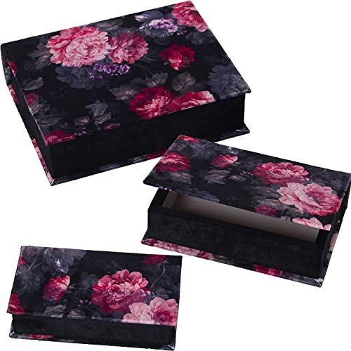 DRW Set mit 3 Boxen aus Samt mit Blumen Bedruckt mit Mehreren Farben, 25 x 19 x 7 cm, bunt, estandar von DRW