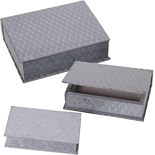 DRW Set mit 3 Buchboxen aus Samt, grau, 25 x 19 x 7 cm von DRW