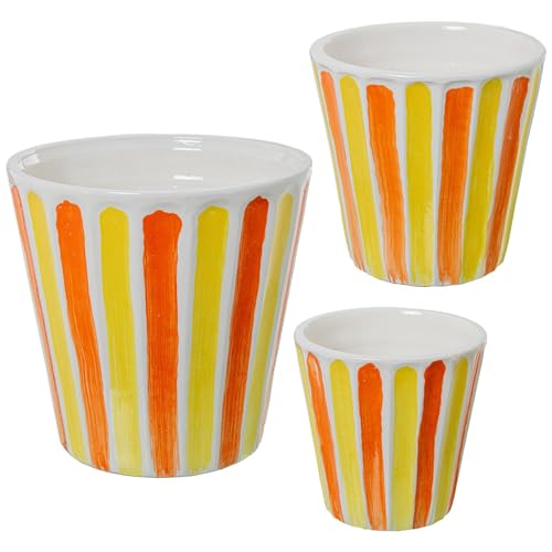 DRW Set mit 3 Keramiktöpfen in Gelb, Orange und Weiß, 28 x 28 x 27 cm von DRW