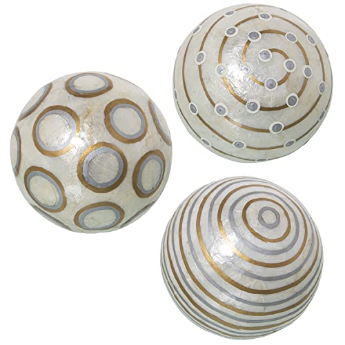 DRW Set mit 3 Perlmuttkugeln mit Kreisen in Weiß Gold und Silber 10 cm, bunt, estandar von DRW