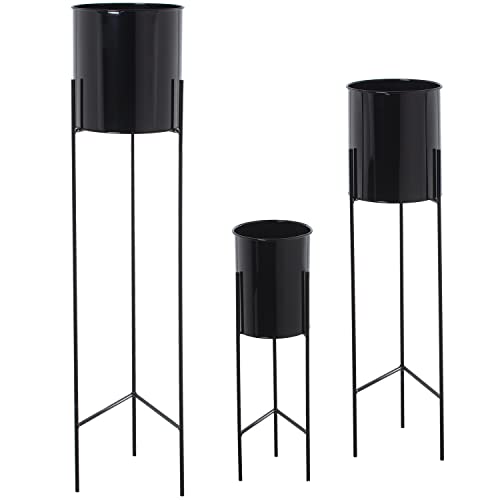 DRW Set mit 3 Pflanzgefäßen aus Metall mit Füßen in Schwarz, 93 x 21 x 21 cm DRW Set mit 3 Pflanzgefäßen aus Metall mit Füßen in Schwarz, 93 x 21 x 21 cm von DRW