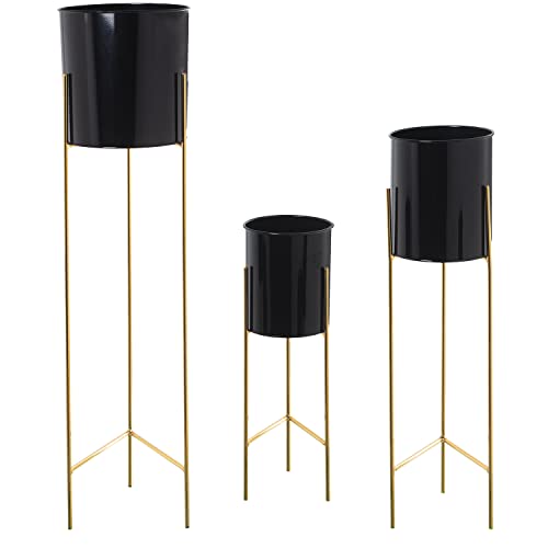 DRW Set mit 3 Pflanzgefäßen aus Metall mit Füßen in Schwarz und Gold, 93 x 21 x 21 cm DRW Set mit 3 Pflanzgefäßen aus Metall mit Füßen in Schwarz und Gold, 93 x 21 x 21 cm von DRW