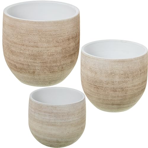 DRW Set mit 3 runden Blumentöpfen aus Keramik in Beige, 28 x 28 x 27 cm DRW Set mit 3 runden Blumentöpfen aus Keramik in Beige, 28 x 28 x 27 cm von DRW