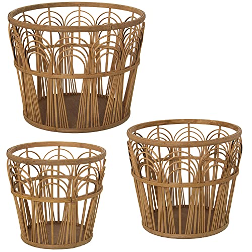 DRW Set mit 3 runden Blumentöpfen aus Rattan, 39 x 30 cm, 33 x 28 cm und 28 x 26 cm von DRW