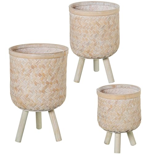 DRW Set mit 3 runden Pflanzgefäßen aus Holz in Natur, 28 x 28 x 44 cm DRW Set mit 3 runden Pflanzgefäßen aus Holz in Natur, 28 x 28 x 44 cm von DRW