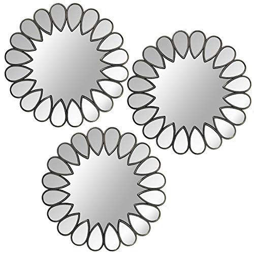 DRW Set mit 3 runden Wandleuchten mit Spiegel aus Melamin in Silber 25 cm von DRW
