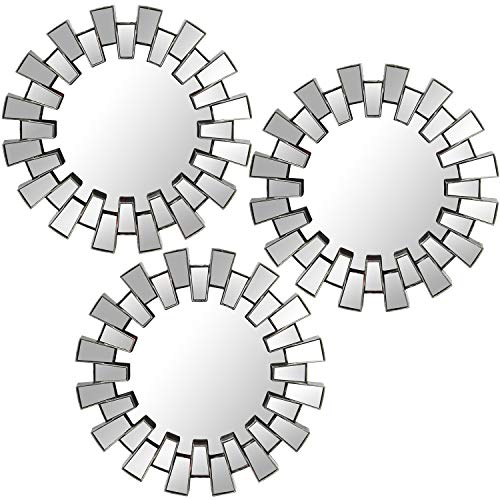 DRW Set mit 3 runden Wandleuchten mit Spiegeln aus Melamin, silberfarben, 25 cm von DRW