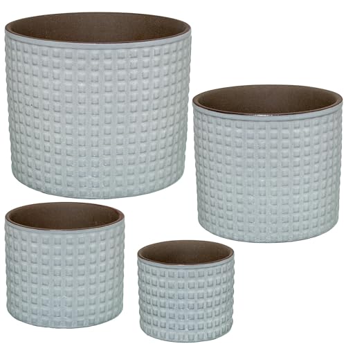 DRW Set mit 4 Blumentöpfen aus Keramik, dekoriert mit Quadraten in Weiß, lackiert, 22 x 22 x 18 cm DRW Set mit 4 Blumentöpfen aus Keramik, dekoriert mit Quadraten in Weiß, lackiert, 22 x 22 x 18 cm von DRW