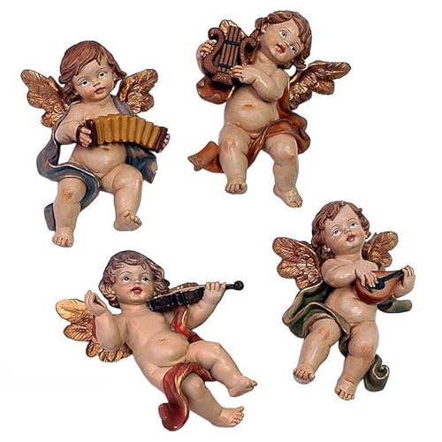 DRW Set mit 4 Engelchen mit Instrumenten zum Aufhängen an der Wand 16 cm, Mehrfarbig, estandar von DRW