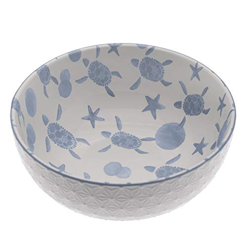 DRW Set mit 4 Salatschüsseln aus Keramik mit weißen und blauen Mustern, 20,3 x 20,3 x 9,4 cm von DRW