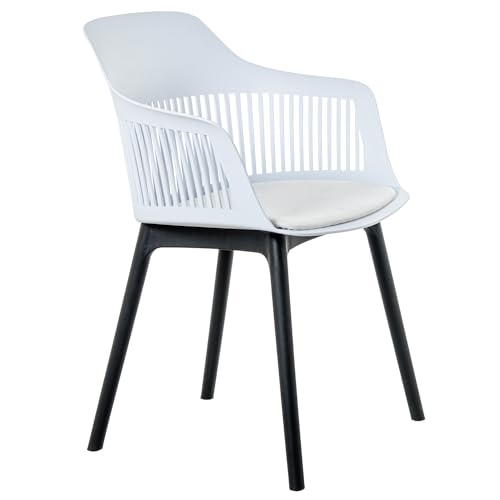 DRW Set mit 4 Stühlen aus PP mit PU-Kissen, 54 x 58 x 83 cm, schwarz und weiß, Medidas: 54x58x83 cm von DRW