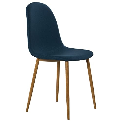 DRW Set mit 4 Stühlen und Metallbeinen in Holzoptik in Blau und Holz 44 x 52 x 87 cm, Höhe Sitzfläche: 49 cm, Grande von DRW