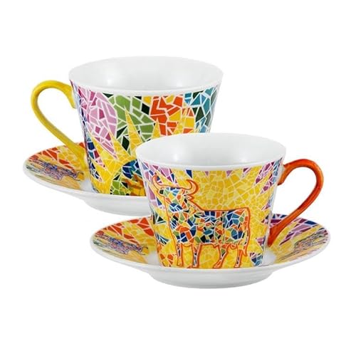 DRW Set mit 4 Tassen mit Untertasse, Gaudi-Stil, Keramik, 11 x 8 x 7 cm, Taza 11x8x7 cm von DRW