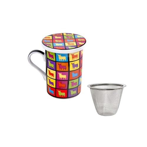 DRW Set mit 4 Teetassen mit Deckel mit einem Stier im Warhol-Stil, Tasse, 10 x 7 x 10 cm von DRW