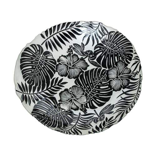 DRW Set mit 4 runden Glaszentren Blättern, 33 x 33 x 5,5 cm, Glas, schwarz und weiß, Medidas: 33x33x5.5 cm von DRW