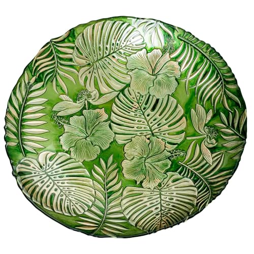 DRW Set mit 4 runden Glaszentren Blättern, 40 x 40 x 7 cm, Glas, Grün (Verde Hojas), Medidas: 40x40x7 cm von DRW