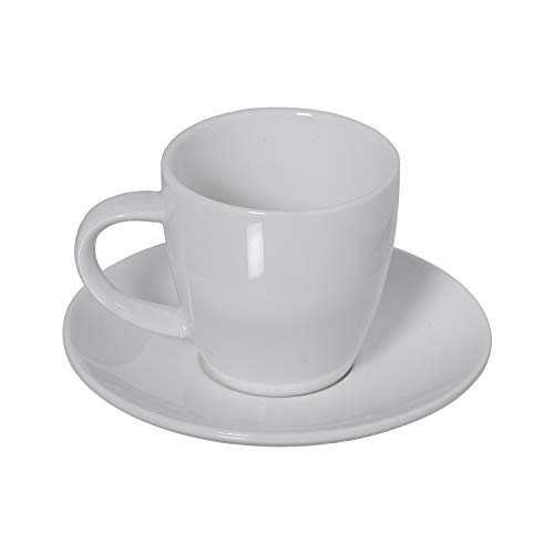 DRW Set mit 6 Kaffeetassen mit Untertasse aus Porzellan und Geschenkbox in weiß Tasse: 90 cc. von DRW