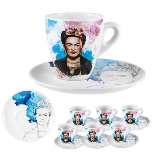 DRW Set mit 6 Tassen mit Untertassen, Porzellan, Frida Khalo, Tasse: 7,5 x 7,5 x 9 cm von DRW