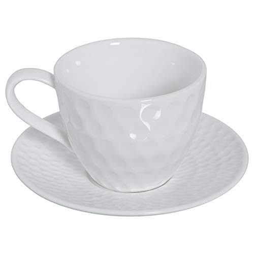 DRW Set mit 6 Teetassen aus Porzellan und mit Geschenkbox in weiß, 10,5 x 8 cm, Teller 6,5 cm von DRW