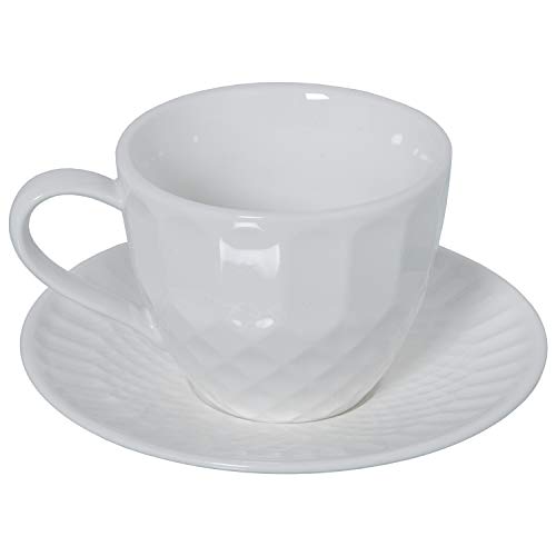 DRW Set mit 6 Teetassen aus Porzellan und mit Geschenkbox in weiß Tasse 10,5 x 8,2 cm, Teller 6,5 cm von DRW