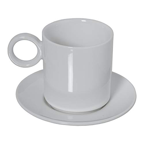 DRW Set mit 6 Teetassen mit Untertasse aus Porzellan und Geschenkbox in weiß Tasse: 200 cc. von DRW