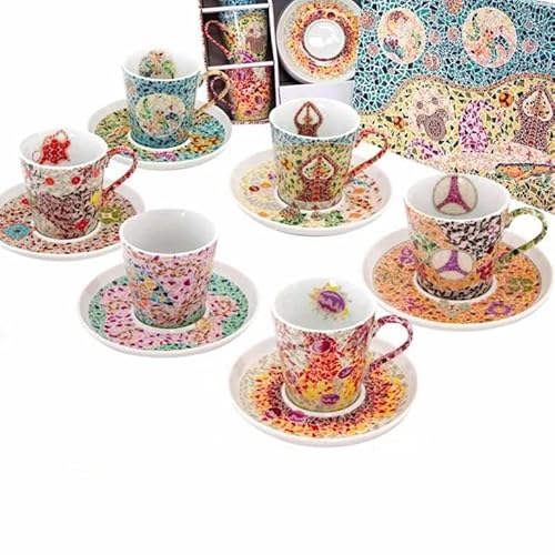 DRW Set mit 6 Untertassen aus Porzellan, Gaudi-Elemente, Tasse: 9 x 8 x 8 cm, bunt, Medidas: Taza: 9x8x8 cm von DRW