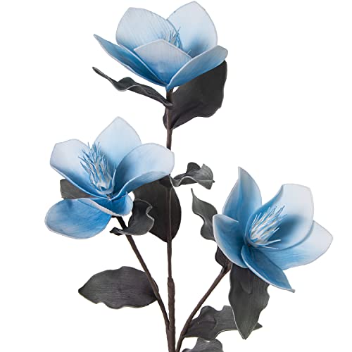 DRW Set mit 6 Zweigen mit 3 Blumen aus Eva und Papier in Blau 87 cm, Mehrfarbig, estandar von DRW