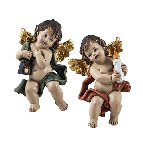 DRW Set von 2 Engelchen zum Aufhängen mit Kerzen aus Kunstharz, handbemalt, 6 x 6 x 17 cm DRW Set von 2 Engelchen zum Aufhängen mit Kerzen aus Kunstharz, handbemalt, 6 x 6 x 17 cm von DRW