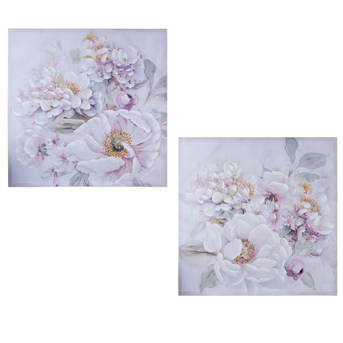 DRW Set von 2 Gemälden, 40% handbemalt, quadratisch, mit verschiedenen Blumen und mehreren Farben, 100 x 100 x 3 cm von DRW