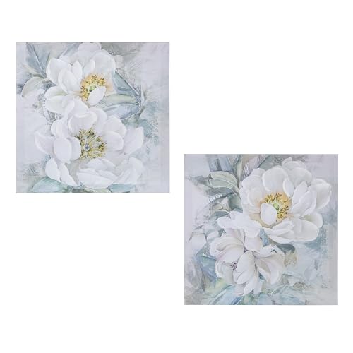 DRW Set von 2 Gemälden, 40% handbemalt, quadratisch, mit verschiedenen Blumen und mehreren Farben, 40 x 40 x 3 cm von DRW