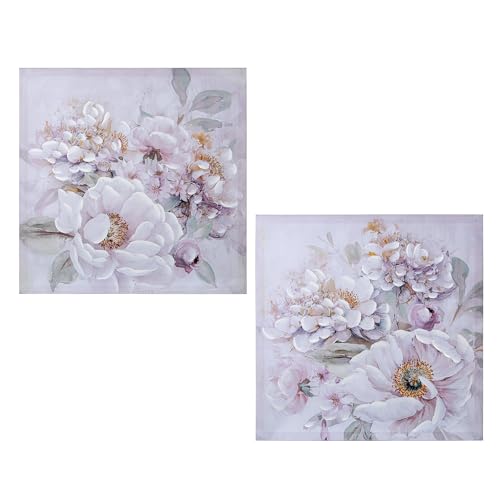 DRW Set von 2 Gemälden, 40% handbemalt, quadratisch, mit verschiedenen Blumen und mehreren Farben, 60 x 60 x 3 cm von DRW