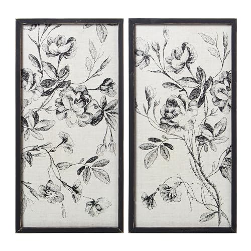 DRW Set von 2 Gemälden im Blumenstil mit schwarzem und weißem Holzrahmen 30 x 60 x 1,8 cm von DRW