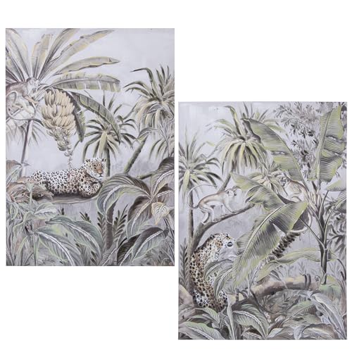 DRW Set von 2 Gemälden im Stil einer Leinwand mit Palmen in Grün- und Grautönen, 70 x 100 x 3 cm DRW Set von 2 Gemälden im Stil einer Leinwand mit Palmen in Grün- und Grautönen, 70 x 100 x 3 cm von DRW