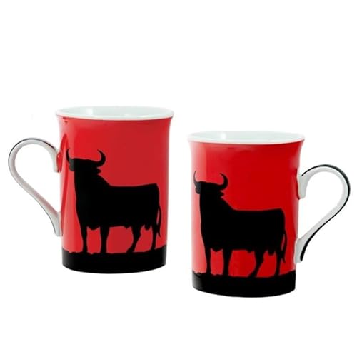 DRW Set von 8 Tassen Stier schwarz und rot Tasse 11x8x10cm von DRW