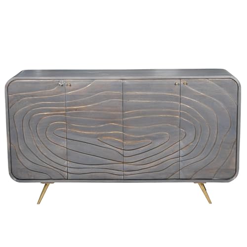 DRW Sideboard mit 4 Holztüren in Grau und Gold, 149 x 41 x 76 cm von DRW
