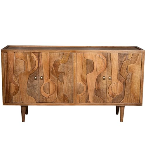 DRW Sideboard mit 4 Türen aus Holz mit Muster in Natur, 153 x 42 x 85 cm DRW Sideboard mit 4 Türen aus Holz mit Muster in Natur, 153 x 42 x 85 cm von DRW