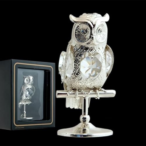 DRW Silberne Eule auf Zweig mit Kristallen 8 cm von DRW