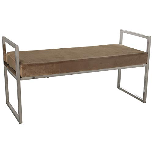 DRW Sitzbank aus Edelstahl Samt in Glanz und Braun 103 x 41 x 54 cm, Sitzfläche 40 cm von DRW