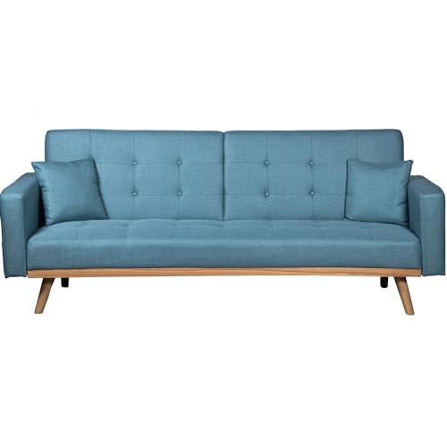 DRW Sofa, Polyester und Holz Gummi, Grünblau, 216x81x87cm von DRW